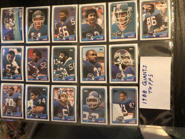1988 Topps Football Cards: Team Set NY Giants Football Team